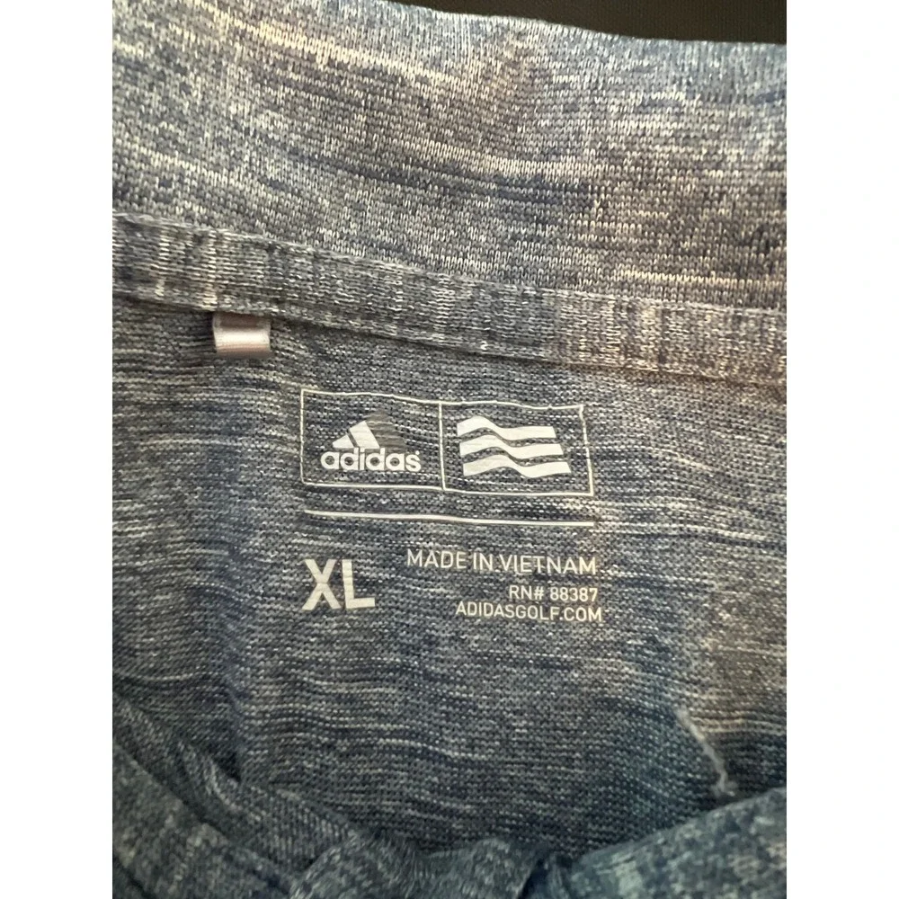 Adidas Golf Mens XL Blue Space Dye Heathered Polo Shirt Orange Logo RN 88387